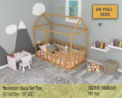 Can you believe this project cost less than $50 in lumber?! Montessori Bed Plan Us Full Size House Bed Frame Easy And Etsy