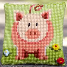 Baby pig cross stitch pattern. Amazon Com Vervaco Little Piggy Cross Stitch Cushion Multi Colour