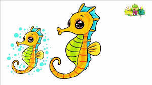 1.first draw the seahorse's head and scarf. How To Draw And Coloring A Cute Seahorse Easy Step By Step For Kids