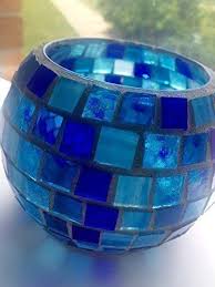 Tea light candle holder hand painted gecko design faux stained glass. Amazon Com Stained Glass Mosaic Candle Holder Variety Of Blues Or Greens Handmade