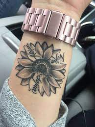 Sunflower With My Kids Name Tattoos For Daughters Tattoos For Kids Sunflower Tattoo Shoulder