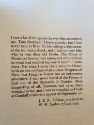 J R R Tolkien S Letter To W H Auden June 7 1955 I Met A Lot Of Things That Astonished Me Upon The Author S F Tolkien The Hobbit Lord Of The Rings