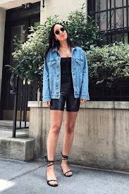 All Black Biker Shorts Outfit Top Off An All Black Bike Shorts Look With An Oversize Denim Jacket Dress It Down With Sneakers Or Up Wit Bike Shorts Outfit Short Outfits Biker Shorts Outfit