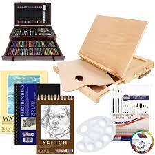 Amazon Com Us Art Supply 142 Piece Mega Art Creativity Set In Wood Box Set Wood Desk Easel And Bonus 20 Additiona Art Supply Organization Art Set Drawing Set