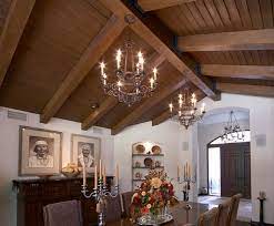Either by painting the flat surface, by emphasizing the structural members of roof or floor, or by treating it as a field for an overall pattern of relief. Faux Wood Beams From Decorative Ceiling Tiles
