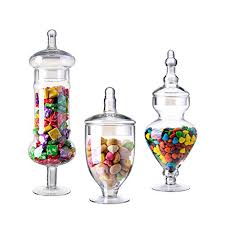 Friends and family can grab a handful of treats or use the white candy scoops to get a generous serving. Diamond Star Set Of 3 Apothecary Jar Clear Glass Wide Mouth Storage Candy Jar Decorative Candy Buffet Jars Elegant Real Deal Spot