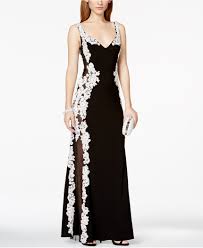Betsy Adam Lace Mesh Inset Gown Juniors Black White Macy S Prom Dresses Womens Dresses Gowns Dresses
