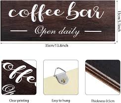 It is a good idea to put a wooden sign to make your coffee station looks stunning. Buy Jetec Coffee Bar Sign Coffee Bar Open Daily Wood Sign Rustic Farmhouse Kitchen Coffee Wall Plaque For Home Office Coffee Bar Decor Online In Turkey B08y8vmt47