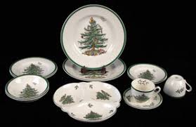 Christmas tree polka dot mug and tray set, 3 pieces. Ceramics Collector Spode S Christmas Tree Pattern