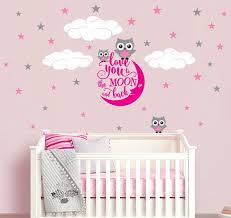 Our collection of nursery wall stickers features an incredible assortment of unique designs, so you'll find that special style you've been looking for. Owl Vinyl Wall Decal Sticker For Nursery Girl S Room Or Playroom I Love You To The Moon And Back Rhyme Baby Girl Room Themes Nursery Room Girl Nursery Room