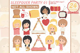 Sleep over party clip art. Sleepover Party Clipart Movie Night Grafik Von Clipartfables Creative Fabrica