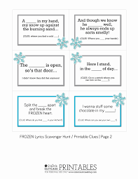 Birthday Scavenger Hunt Clues Printable Frozen Lyrics Scavenger Hunt Clues Pdf Google Drive Frozen Birthday Games Frozen Scavenger Hunt Birthday Games