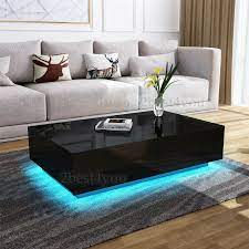 Modern Led Light Coffee Table With 4 Drawers High Gloss Living Room Furniture 84 99 Coffee Table Living Room Table Glass Side Table Living Room