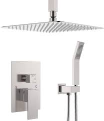 Ceiling Mounted Shower System Brushed Nickel Shower Combo Set With 12 Inches Square Rain Shower Head Handheld And Shower Faucet Rough In Mixer Valve And Trim Amazon Com