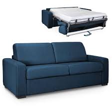 Pour bien accueillir vos proches venus passer la nuit, le matelas de votre clic clac doit leur assurer un. Canape Convertible 3 Places Louna Luxe En Tissu Bleu Denim Ouverture Express Matelas 18 Cm