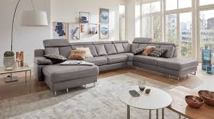 Interliving Sofa Serie 4050 Wohnlandschaft Graues Longlife Leder Cloudy Grey Chromfüße Stellfläche Ca 368 X 261 C
