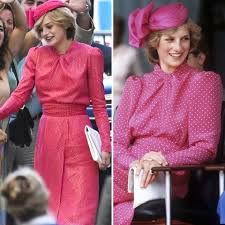 She really is her doppelgänger. Princess Diana Wears Pink In The Crown Season 4 Photo