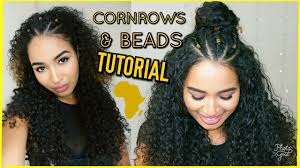 3 Braids Cornrows Gold Beads Curly Hairstyles Tutorial Lana Summer Youtube Curly Hair Tutorial Curly Hair Styles Cornrows Braids