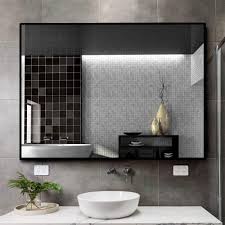Kingmond Large Modern And Simple Bathroom Wall Mounted Black Framed Mirror Horizontal Or Vertical Hangs In 2020 Black Mirror Frame Simple Bathroom Mirror Wall Bathroom