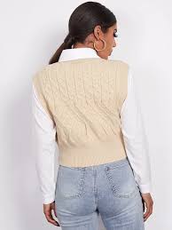 The shoulder construction and increases along the neckline create a neat shape, which makes the fit perfect. Round Neck Cable Knit Sweater Vest Shein Eur