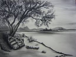 Once more, blend the watercolor pencil out with your water brush. Peaceful Day Landscape Drawings Landscape Sketch Charcoal Drawing