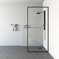 Vigo 33 In X 73 In Frameless Fixed Shower Screen In Matte Black Vg6077mbcl3474 The Home Depot Black Shower Doors Frameless Shower Doors Glass Shower