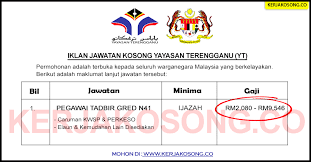 Pembantu tadbir (perkeranian dan operasi) syarat lantikan calon bagi lantikan hendaklah memiliki kelayakan seperti berikut: Jawatan Kosong Yayasan Terengganu Yt Pegawai Tadbir