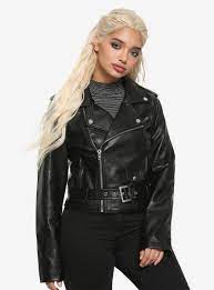 Black Belted Girls Faux Leather Moto Jacket Faux Leather Moto Jacket Leather Jacket Girl Leather Sweatshirt
