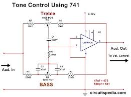 In the next stage, ic1b is the actual active filter that has three pass filters connected across the negative feedback loop. Bass Treble Tone Control Circuit Using Opamp Audio Tone Control Circuit Circuit Audio Amplifier Electronic Circuit Projects