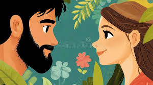 Adam and Eve in the Garden of Eden Stock Photo