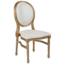Hercules Series 900 Lb Capacity King Louis Chair With White Vinyl Back And Seat And Gold Frame Round Back Dining Chairs Dining Chair Upholstery Louis Chairs