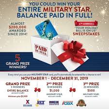 The star card had a cl of $7800 and was not only maxed out. Your Holiday Bill Is On Us Sweepstakes Is Back For Military Shoppers