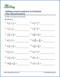 Grade 5 Addition Subtraction Of Fractions Worksheets Free Printable Fractions Worksheets Adding Mixed Number Fractions