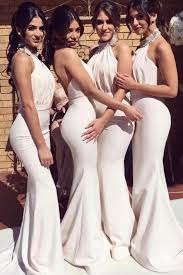 Light Pink Mermaid Halter Soft Satin Bridesmaid Dresses Evening Dress Everisa