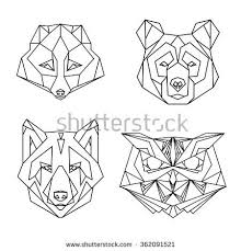 Bear drawing drawing skills drawing sketches drawing tips sketching outline drawings art drawings drawings of bears bear sketch. Stock Vector Set Of Four Vector Animal Heads Drawn In Line Or Triangle Style Suitable For Modern Tattoo 362091521 J Geometric Bear Geometric Wolf Geometric Owl