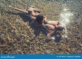 Love Relations of Naked Couple in Sea Water. Summer Holidays and Paradise  Travel Vacation Stock Photo - Image of celebration, relationship: 143159764