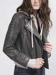 Avril Hood Combo Sweatshirt Leather Jacket Alice Olivia Jackets Leather Jacket Blazer Sale