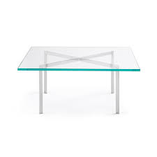 Round coffee table featuring glass top and metal base. Bauhaus Design Coffee Table Barcelona Knoll International Glass Chrome Steel Base Square