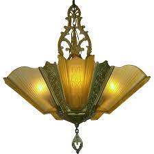 Vintage 5 Light Slip Shade Chandelier By Virden From Loftylighting On Ruby Lane Art Nouveau Lighting Art Nouveau Lamps Art Deco Chandelier