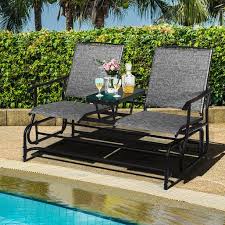 By outsunny (7) metal outdoor patio loveseat glider chair in blue cushion. Costway 2 Person Outdoor Patio Double Glider Chair Loveseat Rocking W Center Table Gray Walmart Com Walmart Com