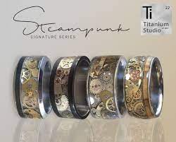 Steampunk Vintage Watch Gear Titanium Rings We Use Approximately 3 Vintage Watches To Make One Steampunk Gear Ri Gear Ring Black Titanium Ring Steampunk Rings