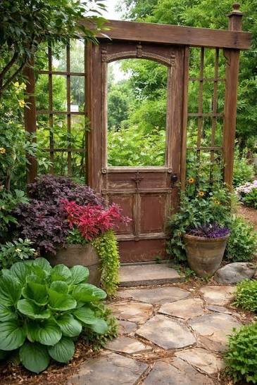reclaimed door as secret garden entrance