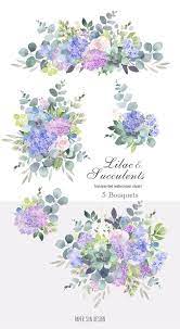 Wedding Clip Art Lilac Flowers And Succulents Clipart For Etsy In 2021 Wedding Clip Wedding Clipart Lilac Flowers