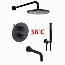 Holen sie sich mit dem modell delphin alle vorteile von weichem, kalkfreiem wasser in ihre vier wände. Boyfii Kaufen Gunstig Matt Schwarz Thermostat Badezimmer Dusche Wasserhahn Messing Bad Set Wand Decke Montiert Runde Regen Kopf Is667 Preise Online