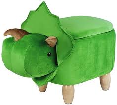 Gia Kids Ottoman With Storage Foot Stand And Wooden Legs Trike Triceratops Dinosaur Green Kids Ottoman Storage Ottoman Wooden Leg