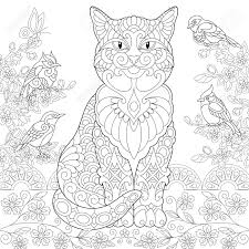 Hopefully you can make some time for you and relax while working on one of these flower adult. Cat And Spring Birds In The Garden Coloring Page Colouring Royalty Free Cliparts Vectors And Stock Illustration Image 103049947