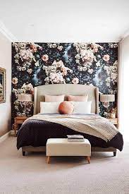 A simple bedroom is transformed through the use of an accent wall paired with a wall sculpture. 65 Bedrooms With Wallpaper Accent Walls Shelterness