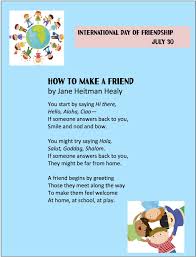 How To Make A Friend By Jane Heitman Healy From The Poetry Friday Anthology For Celebrations Compiled By Sylvia Va Kids Poems Friendship Poems Phonics Chart