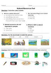 English Worksheets Natural Resource Test