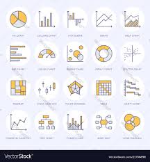 chart types flat line icons linear graph column